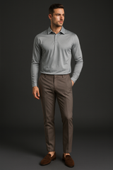 THE VERO LONG SLEEVE POLO SHIRT - MIST GREY