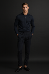 THE VERO LONG SLEEVE POLO SHIRT - MIDNIGHT BLUE
