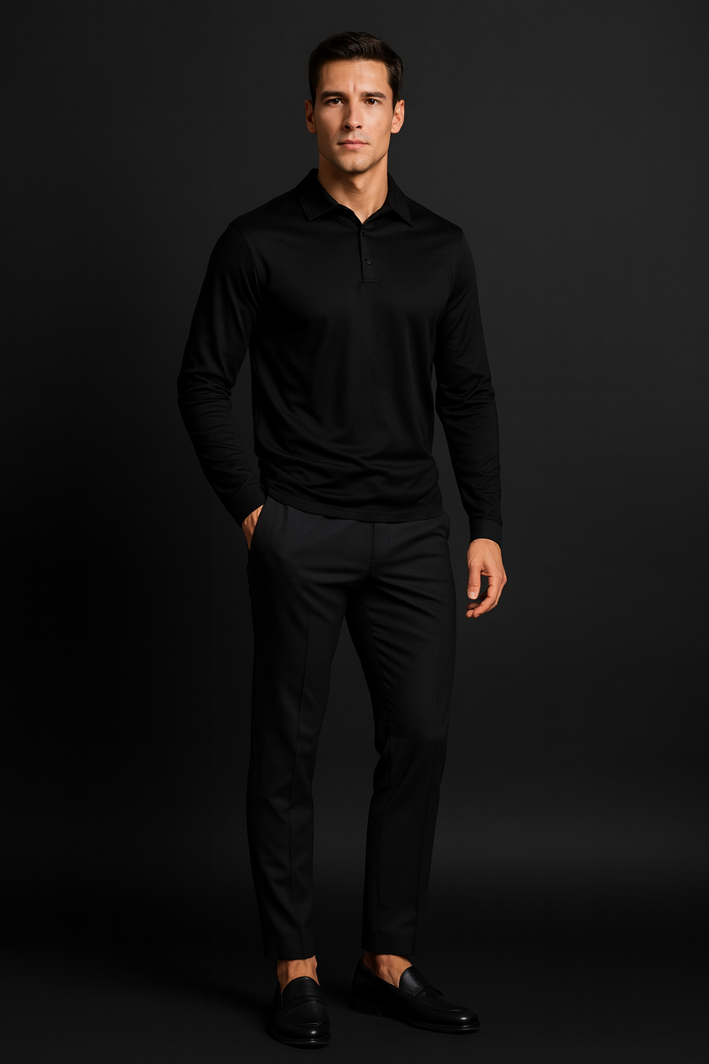 THE VERO LONG SLEEVE POLO SHIRT - BLACK